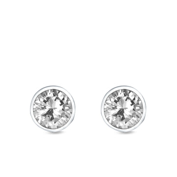 Bezel Stud Earrings Round Simulated Cubic Zirconia 925 Sterling Silver (4mm-9mm)